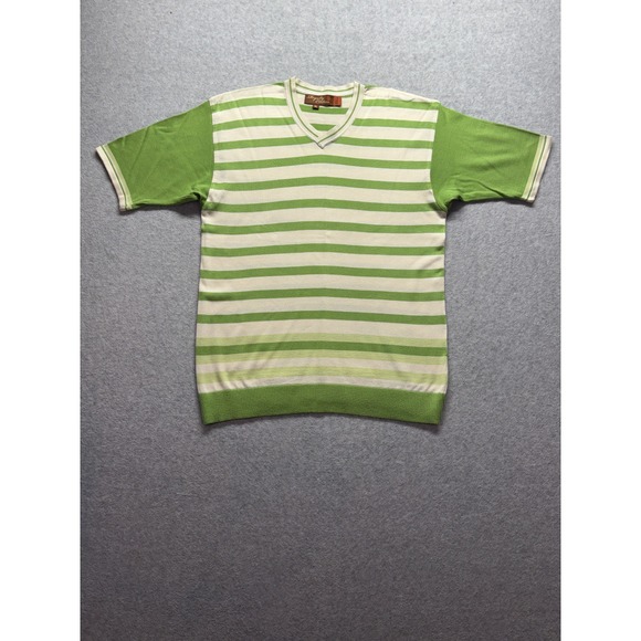 Royalty Culture Other - Royalty Culture Mens XL Green Striped Short Sleeve V-Neck Knit Sweater Top
